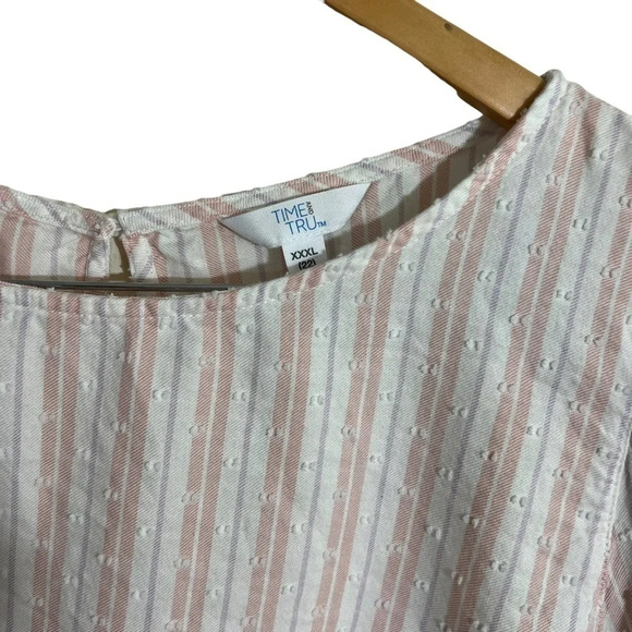 Time and Tru Pastel Striped Swiss Dot Blouse XXXL Babydoll Fit Keyhole Backside - Picture 6 of 6